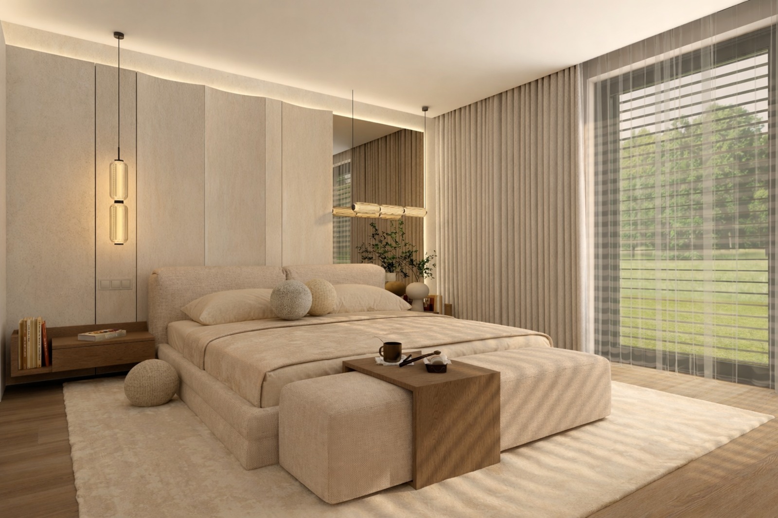 Luksusowa sypialnia w neutralnych kolorach